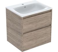 Geberit Meuble vasque Renova Plan 504.039.JR.1 60 cm – 2 tiroirs, lavabo blanc, façade noyer