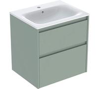 Geberit Renova Plan Ensemble lavabo pour meuble bord étroit, avec meuble sous lavabo, 2 tiroirs, 60x62,1x48cm, 504.039.IK.1, Couleur: Lavabo: blanc, façade/carcasse: vert salé/laqué satiné