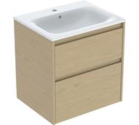 Geberit Renova Plan Ensemble lavabo pour meuble bord étroit, avec meuble sous lavabo, 2 tiroirs, 60x62,1x48cm, 504.039.PS.8, Couleur: lavabo : blanc/KeraTect, façade/carcasse: chêne nature/mélamine