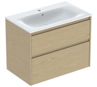 Geberit Renova Plan Ensemble lavabo pour meuble bord étroit, avec meuble sous lavabo, 2 tiroirs, 80x62,1x48cm, 504.040.PS.8, Couleur: lavabo : blanc/KeraTect, façade/carcasse: chêne nature/mélamine