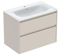 Geberit Renova Plan Ensemble lavabo pour meuble bord étroit, avec meuble sous lavabo, 2 tiroirs, 80x62,1x48cm, 504040DB8, Couleur: Lavabo: blanc/KeraTect, façade/carcasse: gris sable/laqué satiné - CM