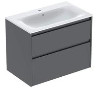 Geberit Renova Plan Ensemble lavabo pour meuble bord étroit, avec meuble sous lavabo, 2 tiroirs, 80x62,1x48cm, 504.040.JK.8, Couleur: Lavabo: blanc/KeraTect, façade/carcasse: lava/laqué satiné