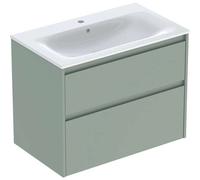 Geberit Renova Plan Ensemble lavabo pour meuble bord étroit, avec meuble sous lavabo, 2 tiroirs, 80x62,1x48cm, 504040IK1, Couleur: Lavabo: blanc, façade/carcasse: vert salé/laqué satiné - CM
