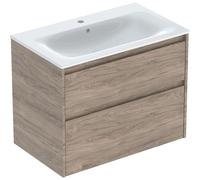 Geberit Renova Plan Ensemble lavabo pour meuble bord étroit, avec meuble sous lavabo, 2 tiroirs, 80x62,1x48cm, 504040JR8, Couleur: lavabo : blanc/KeraTect, façade/carcasse : structure en noyer, hickor