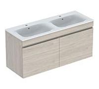 Geberit Renova Plan set de lavabo double 501918008 130x62,2x48cm, corps plaqué noyer clair, lavabo blanc /KeraTect