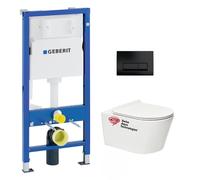 Geberit + Swiss Aqua Technologies - Pack WC sans bride Brevis, fixations invisibles + Abattant softclose slim + Bâti support Geberit UP100 + Plaque No