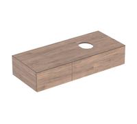 Geberit VariForm, meuble sous-lavabo à poser, deux tiroirs, surface de rangement, siphon, largeur 120 cm, 501174001, Couleur: Surface : noyer caryer / structure en bois mélaminé - CM