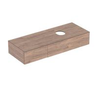 Geberit VariForm, meuble sous-lavabo à poser, deux tiroirs, surface de rangement, siphon, largeur 135 cm, 501180001, Couleur: Surface : noyer caryer / structure en bois mélaminé - CM