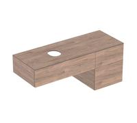 Geberit VariForm, meuble sous-lavabo à poser, trois tiroirs, surface de rangement, siphon, largeur 135 cm, 501.192.00.1, Couleur: Surface : noyer caryer / structure en bois mélaminé