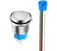 Gebildet 19mm Bouton Poussoir Momentané en Acier Inoxydable, Anneau de lumière LED, 12V-24V 5A 1NO1NC SPDT ON Off Bouton Étanche avec Fiche à Douille (LED Blanc)