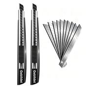 Gebildet 2pcs Couteau Utilitaire Rétractable avec Corps en Métal+10pcs Snap-Off Lames en Acier Inoxydable, Cutter professionnel à Verrouillage Automatique, 9mm Couteau de Graphique pour Cuir, Usines