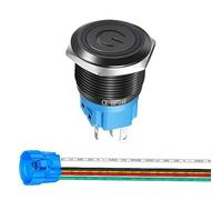 Gebildet Interrupteur à Bouton-Poussoir à Verrouillage en Acier Inoxydable 19mm 12V-24V/5A Symbole D'alimentation1NO1NC SPDT Interrupteur à Bascule Etanche avec Prise de Fil (LED Bleue/Coque Noire)