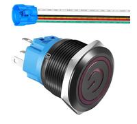 Gebildet Interrupteur à Bouton-Poussoir à Verrouillage en Acier Inoxydable 22mm 110V-220V/5A Symbole D'alimentation 1NO1NC SPDT Interrupteur Bascule Etanche avec Prise de Fil (LED rouge/Coque Noire)