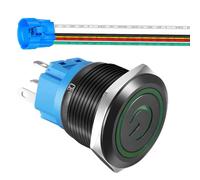 Gebildet Interrupteur à Bouton-Poussoir à Verrouillage en Acier Inoxydable 22mm 110V-220V/5A Symbole D'alimentation 1NO1NC SPDT Interrupteur à Bascule Etanche avec Prise de Fil (LED vert/Coque Noire)