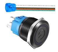 Gebildet Interrupteur à Bouton-Poussoir à Verrouillage en Acier Inoxydable 22mm 110V-220V/5A Symbole Dalimentation 1NO1NC SPDT Interrupteur Bascule Etanche avec Prise de Fil (LED Bleu/Coque Noire)