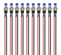 Gebildet Lot de 10 Mini Boutons Poussoirs Momentanés Précâblés 7 mm 3V-6V-12V-24V-230V/1A, SPST,Bouton Rond à 2 Broches Ouvert Nominal on/Off pour Modélisme Ferroviaire (Bleu)