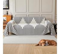 GEBIN Plaid de Canapé en Chenille Doux à Franges, Grande Taille, Protection Anti-Poils d’Animaux, Jeté de Canapé 3/4 Places,Lignes Grises,180x260cm