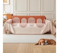 GEBIN Plaid de Canapé en Chenille Doux à Franges, Grande Taille, Protection Anti-Poils d’Animaux, Jeté de Canapé 3/4 Places,Rond Orange,180x420cm