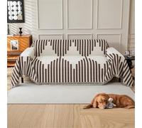 GEBIN Plaid de Canapé en Chenille Doux à Franges, Grande Taille, Protection Anti-Poils d’Animaux, Jeté de Canapé 3/4 Places,Lignes Café,180x300cm