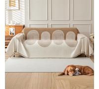 GEBIN Plaid de Canapé en Chenille Doux à Franges, Grande Taille, Protection Anti-Poils d’Animaux, Jeté de Canapé 3/4 Places,Rond Beige,180x300cm