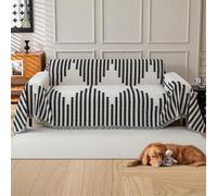 GEBIN Plaid de Canapé en Chenille Doux à Franges, Grande Taille, Protection Anti-Poils d’Animaux, Jeté de Canapé 3/4 Places,Lignes Noires,180x300cm
