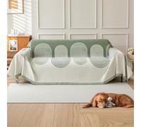 GEBIN Plaid de Canapé en Chenille Doux à Franges, Grande Taille, Protection Anti-Poils d’Animaux, Jeté de Canapé 3/4 Places,Rond Vert,180x380cm
