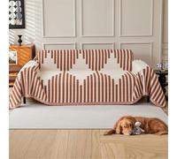GEBIN Plaid de Canapé en Chenille Doux à Franges, Grande Taille, Protection Anti-Poils d’Animaux, Jeté de Canapé 3/4 Places, Lignes Orange,180x260cm