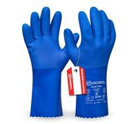 Gebol Blue Tech - 1 paire de gants longs en caoutchouc PVC avec tricot de coton - Gants de nettoyage résistants aux produits chimiques contre l'acide et l'huile - Gants de ménage imperméables - XL