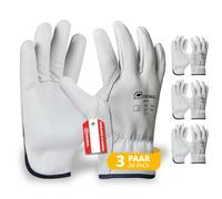 Gebol Driver Lot de 3 paires de gants de travail pour homme en cuir de vachette de qualité supérieure de 1,1 mm d'épaisseur pour la construction, le jardin et les travaux manuels - Taille XL - 10
