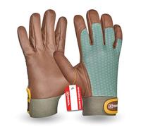 Gebol Vitis | 1 paire | Taille XL (taille 10) | Gants de jardin en cuir véritable et matériau recy ermeture pour un maintien sûr | Pour homme | Vert, marron