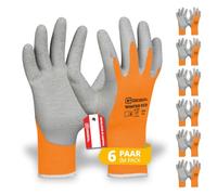 Gebol Winter Eco Lot de 6 paires de gants de travail thermiques avec revêtement imperméable en latex froissé pour une meilleure adhérence Orange Taille M (Taille 8)
