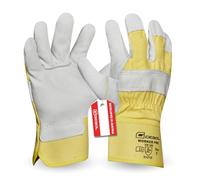 Gebol Worker Pro | Gants de travail en cuir avec manchette longue | Gants en cuir pour homme | Taille XXXL (Taille 12) | Blanc | 1 paire
