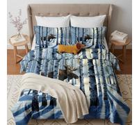 GEDAEUBA Couette 160x200 4 Saisons Cerf, Duvet 2 Personnes Douce Légère et Chaude, Couette Imprimée Réversible Animaux de la Forêt, Edredon avec 2 Taies d'oreiller