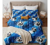 GEDAEUBA Couette 220x240 4 Saisons Football Enfant, Duvet 2 Personnes Douce Légère et Chaude, Couette Imprimée Réversible Foot Sport, Edredon avec 2 Taies d'oreiller