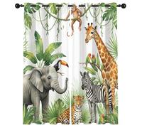 GEDAEUBA Rideau Occultant Thermiques Animaux de La Jungle Enfant - Lot de 2 Rideaux Imprimé pour Salon Chambre Fenetre Cuisine, Rideaux et Draperies Intérieurs à Oeillets, 75x166 cm (LxH)