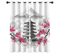 GEDAEUBA Rideau Occultant Thermiques Fleur de Cerisier Mont Fuji Japonais - Lot de 2 Rideaux Imprimé pour Salon Chambre Fenetre Cuisine, Rideaux et Draperies Intérieurs à Oeillets, 140x260 cm (LxH)
