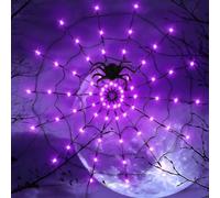 GEDEGOOK Guirlande Lumineuse d'Halloween, Toile d'araignée Lumières d'Halloween, 8 Modes, Diamètre 1.2M 70LED, Étanche Guirlande LED à Pile pour Décorations d'intérieur Effrayantes, Violet