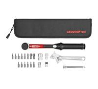 GEDORE red kit d’outils pour vélo avec ynamométrique 1/4", 21 pièces, 2,5 à 25 Nm, Adaptateur 3/8", Rallonge, Embouts, Sacoche de réparation