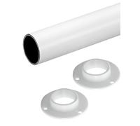 Gedotec Barre de penderie murale ronde | 1 set de barre de penderie avec 2 supports de tube d'armoire blanc mat | POLE | tube de meuble en acier 2000 mm longueur Ø 25mm - capacité de charge 60 kg