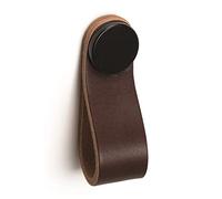 Gedotec bouton de meuble en métal et cuir | 1 pc bouton pour armoires - Noir - Marron fixation incluse | FLEXA 0404 | LA : 128 mm | Boutons pour meubles de cuisine