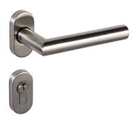 Gedotec Poignée de porte de chambre Poignée de porte en acier inoxydable Ferrure de porte en forme de L - Munich | Paire de béquilles sur rosace ovale