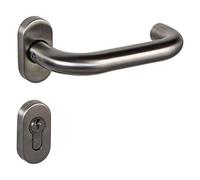 Gedotec Poignée de Porte en U Amsterdam - Garniture de Jardin en Acier Inoxydable | Béquille sur Rosaces Ovales | Jeu de Leviers Cylindre PZ | 1 Kit