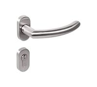 Gedotec Poignee de Porte | Lisbonne | CUBA | 1 Paire | Portail de jardin Ferrure de porte en Acier Inoxydable en Forme de L sur rosace ovale | Garniture de Poignée PZ - Cylindre Profilé