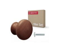 Gedotec Ursula Lot de 10 boutons de meuble en bois de noyer foncé Ø 31 mm avec insert fileté en laiton M4 x 25 mm | Poignée de meuble en bois massif Poignée d'armoire, tiroir, commode