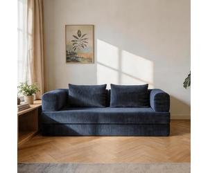 GEDTECH ARMANA Canapé 3 Places Convertible Lila en Velours côtelé, modulable en lit, Confortable, Cosy, méridienne en Velours, Sofa Moderne et Personnalisable, canapé lit (Bleu)