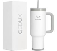 Gedux Gourde avec paille, 1,2 l, tasse isotherme avec poignée, isolation sous vide à double paroi, anti-fuite, couvercle résistant aux éclaboussures, fond en silicone antidérapant, idéal pour