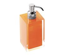 Gedy Auckland Dosassavon de Salle de Bain Orange, Dimensions : 16,2 x 7 cm, capacité 210 ML, Distributeur de Savon de Salle de Bain en résine Transparente de Haute qualité, Design R&S, Fait à la Main
