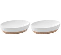 Gedy G-Canberra Savon en Bois, Dimensions et Poids : 3 x 13 x 9,5 cm et 0,184 kg, Porte Savon Solide en céramique et liège, Finition Blanche, Design R&D, 2 Ans de Garantie, Unique (Lot de 2)
