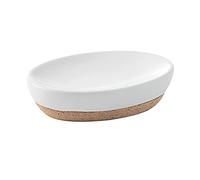 Gedy G-Canberra Savon en Bois, Dimensions et Poids : 3 x 13 x 9,5 cm et 0,184 kg, Porte Savon Solide en céramique et liège, Finition Blanche, Design R&D, 2 Ans de Garantie, Unique