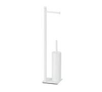 Gedy G-Seul Colonne de Porte Rouleau + Brosse de Toilette Blanc avec Finition, Dimensions 62,8 x 14 x 14 cm, Ensemble de WC en Acier Inoxydable et chromall, Bouton de 4 mm Inclus, Papier, Unique